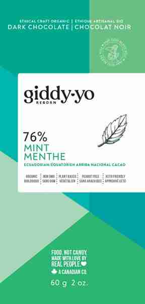 Giddy-Yo Reborn - Mint 76% Dark Chocolate Bar, 60G