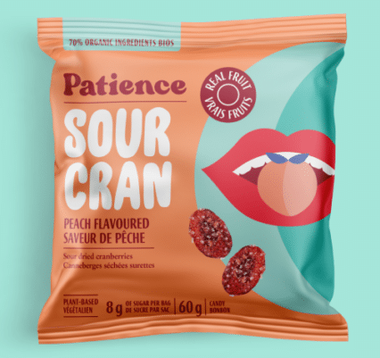 Patience Fruit &amp; Co Organic Sour Dried Cranberries, Peach, 60 g