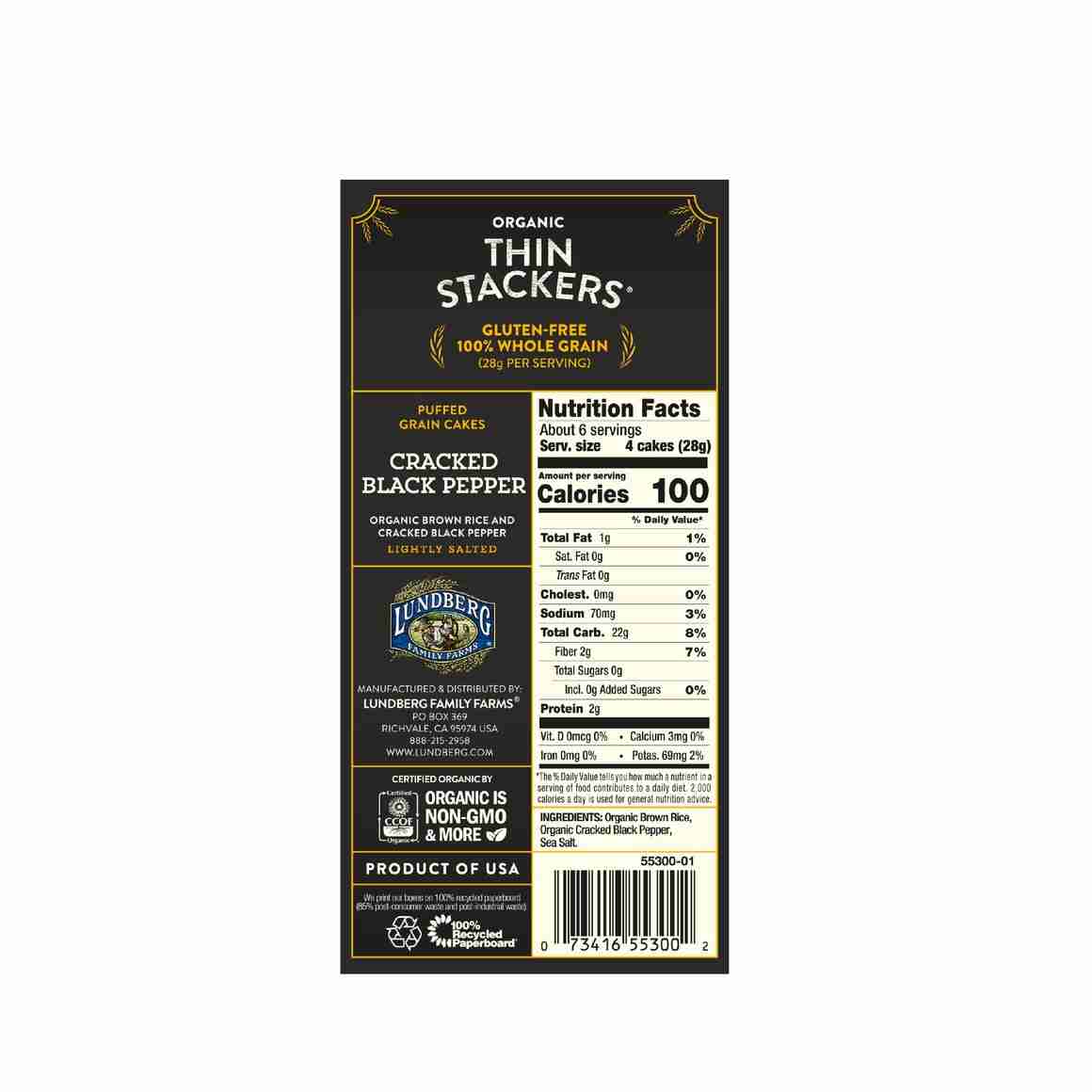 Lundberg - Organic Thin Stackers: Cracked Black Pepper,168G