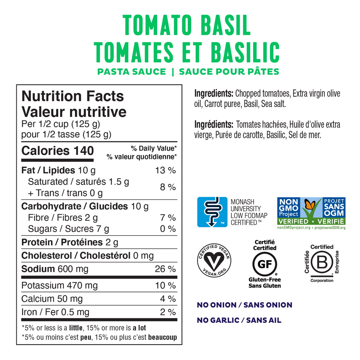 Fody Foods Tomato Basil Pasta Sauce, 547 mL
