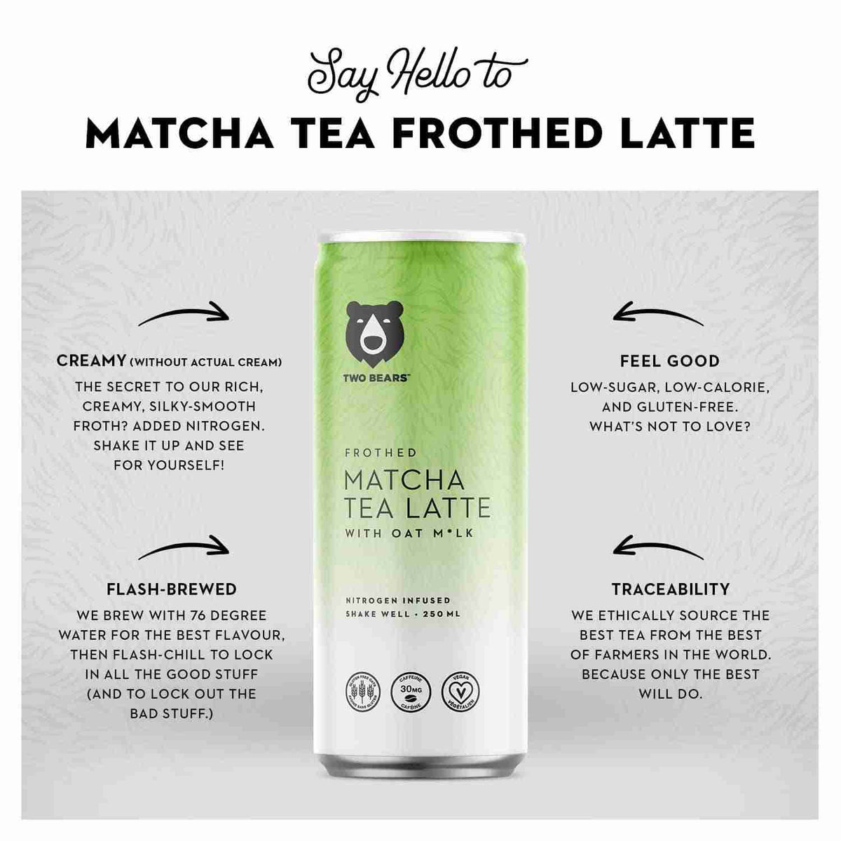 Two Bears - Frothed Matcha Tea Oat Milk Latte, 207Ml