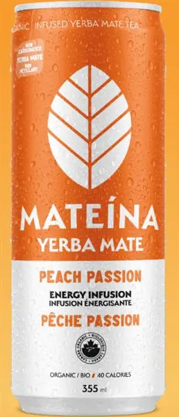 Mateina Yerba Mate Energy Infusion Peach Passion, 355 mL