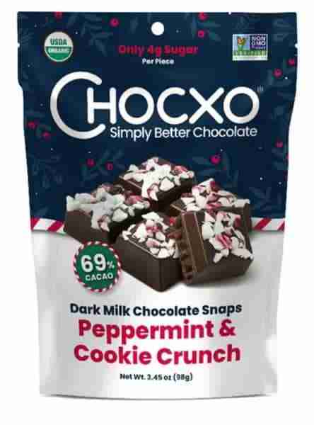 ChocXO 69% Dark Chocolate Peppermint & Cookie Crunch Snaps, 98 g