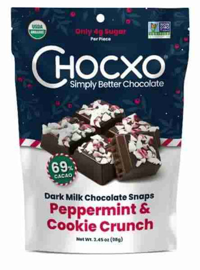 Chocxo 69% Dark Chocolate Peppermint & Cookie Crunch Snaps, 98G
