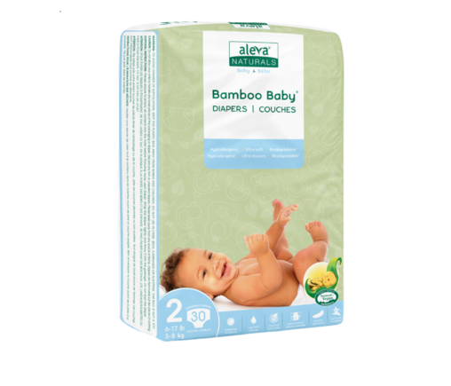 Aleva Naturals Bamboo Baby Diapers, Size 2, 30 Count