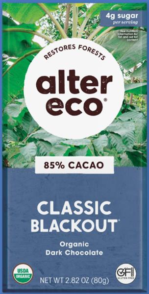Alter Eco Organic Blackout 85% Cacao Dark Chocolate, 80 g
