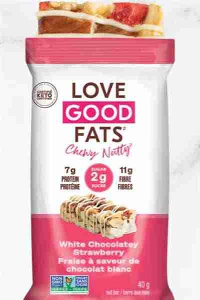 Love Good Fats Chewy-Nutty Keto Bars: White Chocolatey Strawberry - 40G