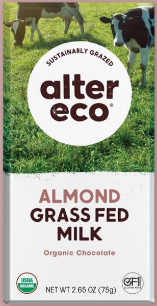Alter Eco Organic Grass Fed Milk Chocolate with Salted Almonds, 75 g