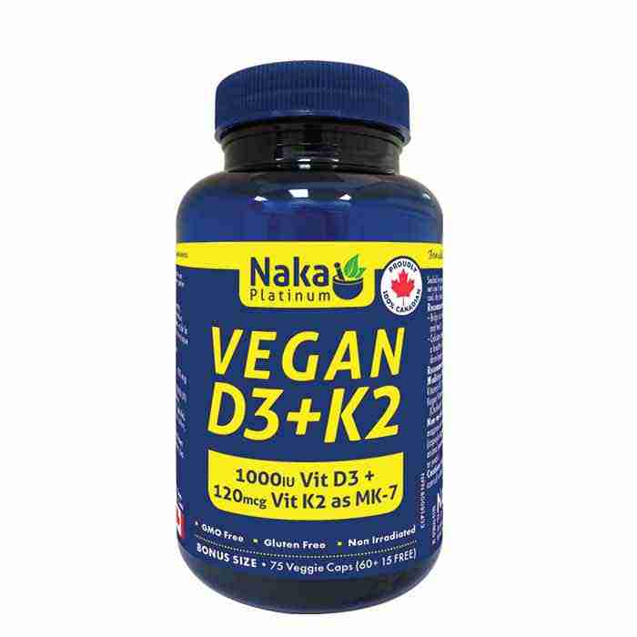 Naka Vegan D3(1000IU) + K2(120Mcg) - 75 Veggie Caps