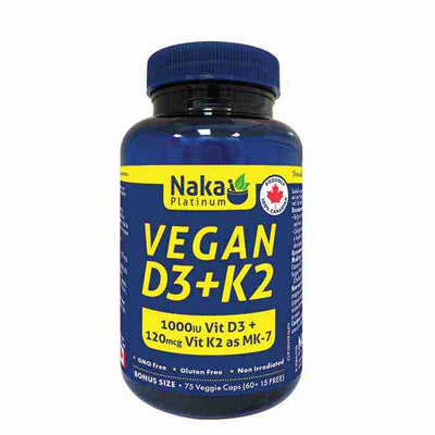 Naka Vegan D3(1000IU) + K2(120Mcg) - 75 Veggie Caps