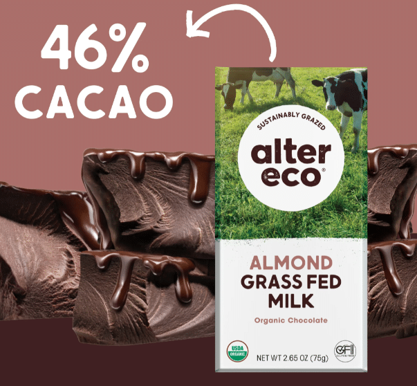 Alter Eco Organic Grass Fed Milk Chocolate with Salted Almonds, 75 g