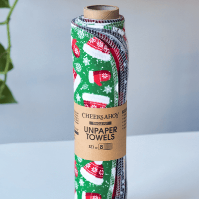 Cheeks Ahoy Pre-Rolled Unpaper Towels, Holiday Collection, 8 Pack