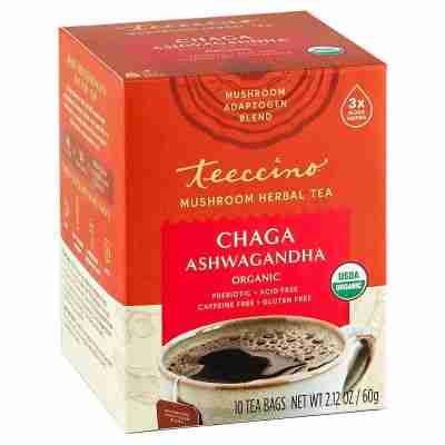 Teeccino Organic Chaga Ashwagandha Mushroom Tea 10 Bag