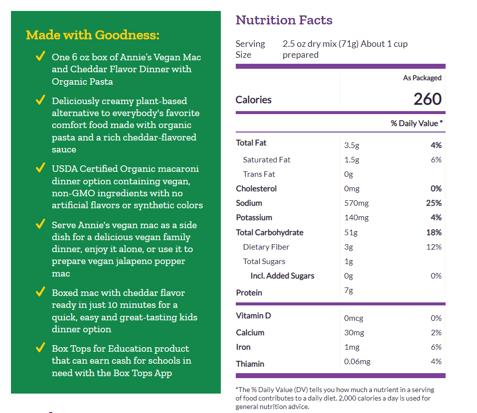 Annie's Vegan Mac & Cheese, Cheddar Flavor, 170G