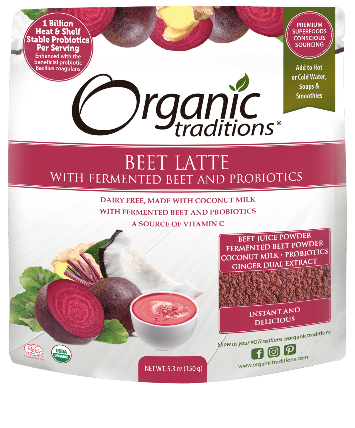 Organic Traditions Beet Latte With Fermented Probiotics - 150G