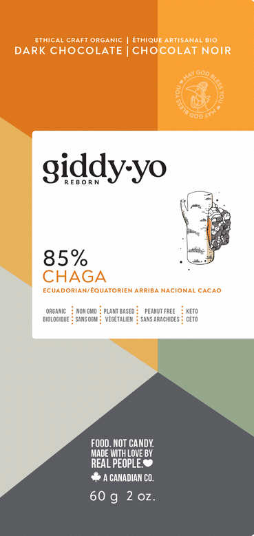 Giddy-Yo Reborn - Chaga 85% Dark Chocolate Bar, 60G