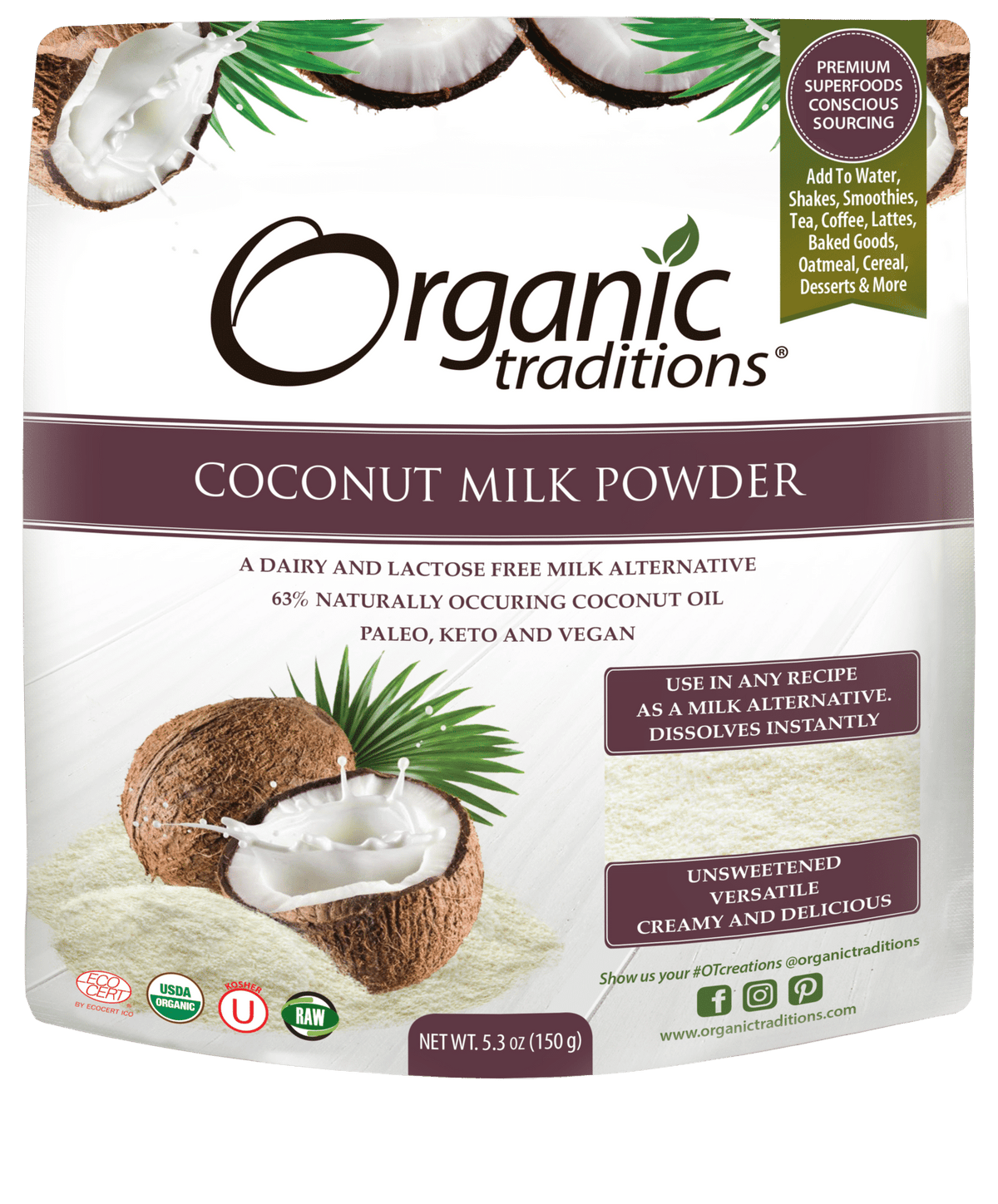 Organic Traditions Coconut Milk Powder, 150 g