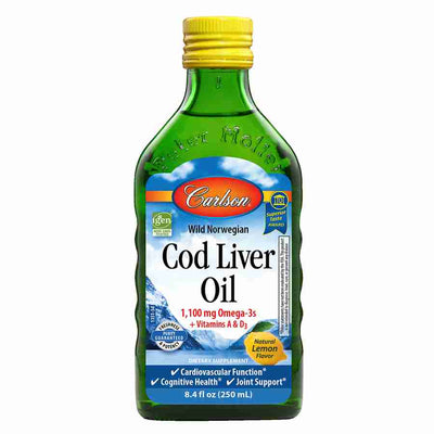 Carlson Norwegian Cod Liver Oil EPA & DHA & Vitamin D Lemon Flavour 250Ml