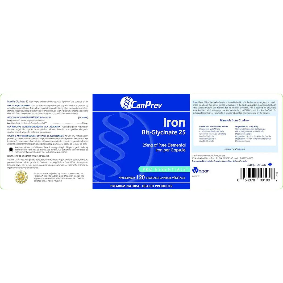CanPrev Iron Bis-Glycinate 25 120 Vegetable Capsules