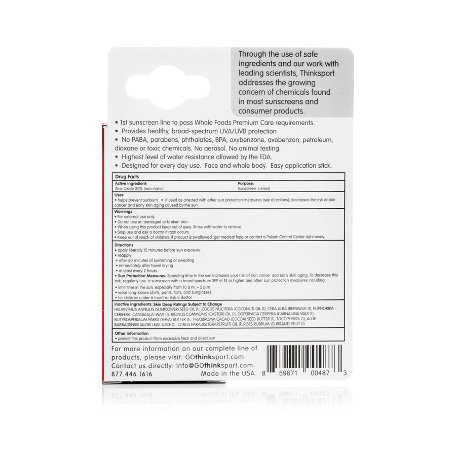Thinksport Mineral Sunscreen Stick SPF 30, 18 mL