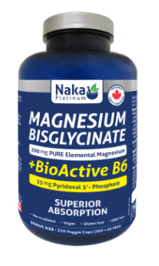 Naka Magnesium Bisglycinate 200 mg + Bioactive B6 25 mg, 230 Vcaps