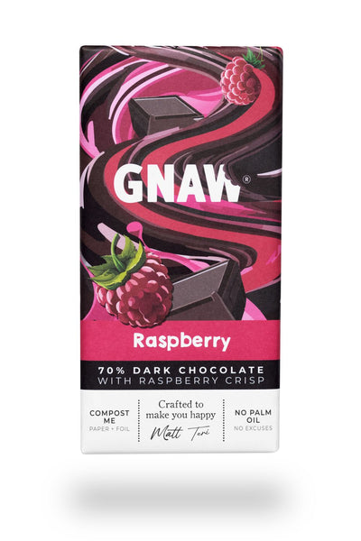 Gnaw Raspberry Crisp Dark Chocolate Bar, 80G