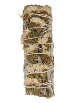 Smudge Wand Sage & White Sinuata Flower 4"