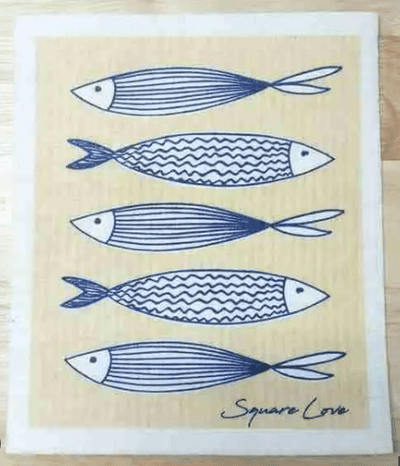 Square Love Swedish Sponge Cloths - Yellow Fish