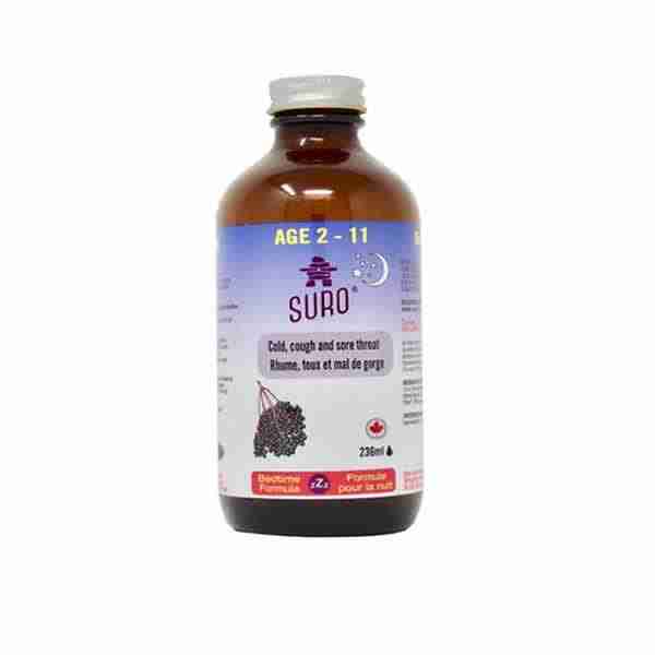 Suro Nighttime Cough, Cold, And Sore Throat Elderberry Syrup Age 2-11, 236Ml